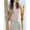Camisa Rosa de Crema Dulce Estilo Japonés Hecha a Mano con Mangas Acampanadas, Diseño de Verano con Pliegues de Corte Holgado, Camisa Babydoll Adelgazante