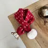 Bufanda de cuello cruzada roja para niños, calentador de cuello vintage de jacquard con estampado de lunares y rayas en forma de corazón, bufanda de cuello cálida para otoño e invierno