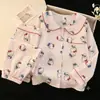 Pijama Feminino Estilo Coreano para Primavera e Outono, Algodão Nuvem, Blocos de Cor Xadrez Azul e Amarelo, Gola Boneca, Manga Longa, Calça Longa, Conjunto de Duas Peças para Casa