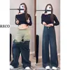 Calça Jeans Wide Leg de Cintura Alta Azul Escuro para Mulheres, Estilo Fino de Verão, Tamanho Plus Size, Corpo Pera, Cobre o Quadril, Calça Reta Emagrecimento