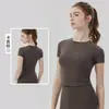 Camiseta de Yoga Ligera de Manga Corta para Mujer, Sensación de Segunda Piel, Corte Ajustado, Camiseta Regular de Hombro, Color Sólido, Top Deportivo Simple para Pilates y Fitness