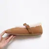 263-1 Zapatos Mary Jane de Terciopelo Estilo Retro para Mujer, Zapatos Planos Cálidos de Cuero Nobuck y Lana de Cordero para Otoño e Invierno