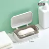 Caja de jabón con tapa abatible, diseño creativo de drenaje, apta para viajes, instalación sin perforaciones, con tapa, para baño del hogar, caja de jabón para lavandería