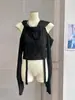 Camiseta de Manga Larga con Capucha Deshilachada Off-Shoulder Estilo Wasteland de Chica Hot Americana para Mujer para Usar en Verano, Corte Ajustado y Top Corto