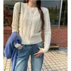 Suéter de Malha Trançada Vazado Estilo Europeu Outono/Inverno 2026 100% Lã para Mulheres Gola Redonda Estilo Curto Outono/Inverno Base Macia de Caxemira