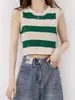 Uma geração de camisola listrada de contraste para cabelo feminina curta justa para garotas quentes colete sem mangas de malha de seda gelada verão