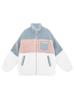 Abrigo de forro polar de cordero con costuras de color y cuello alto para mujer, chaqueta cárdigan holgada con forro polar para otoño e invierno, venta al por mayor transfronteriza de comercio exterior para mujer