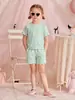 Conjunto de Verano de 2 Piezas de Color Sólido de Amazon, Lindo Estilo Europeo y Americano, Camiseta de Manga Corta y Conjunto de Shorts con Cintura Elástica