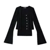 Nuevo Traje de Dos Piezas Otoñal: Camisola + Cárdigan de Punto Exterior de Manga Larga con Mangas de Campana para Mujer