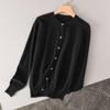 Cardigan de lã feminino outono e inverno, gola redonda, suéter de malha, camisa base Joker, casaco simples, atacado