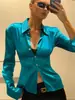 Camisa de cuello francés transfronteriza con brillo satinado, camisa de mujer de corte entallado con hombreras, camisa de mujer de manga larga