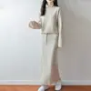 26 Outono Inverno Novo Suéter de Gola Alta 100% Lã Saia Longa Acima do Joelho Conjunto de Tricô Feminino Conjunto Casual de Duas Peças