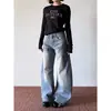 Calça jeans de cintura alta estilo americano retrô com perna larga, modeladora, com estampa de bambu, para mulheres, novidade primavera 2027