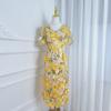 Estilo Europeo y Americano Bordado Pesado Boutique Colorido Bordado a Mano Cubre Cintura Retro Cuello en V Abertura Vestido