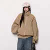 Chaqueta reversible, nuevo estilo de otoño, chaqueta de aviador casual americana, caqui de alta gama, versátil, top holgado con cremallera
