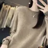 Novo suéter de lã feminino versátil para outono e inverno, pronto para usar, gola redonda de malha fina 24, base solta de cashmere