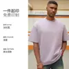 Camiseta de manga curta estilo americano, pesada, com ombros caídos, estampa gráfica, costura dupla, marca da moda, top casual de caimento solto para usar por cima