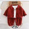 Chaqueta de Pana para Niños Otoño 2024 Color Sólido Estilo Coreano Chaqueta Casual para Niños Traje de Dos Piezas Fabricante Venta al por Mayor