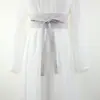Cinturão Vintage Versátil de Linho Cor Sólida para Mulheres, Cinto Largo de Linho Estilo Hanfu em Cinza Claro e Cinza Cauda de Peixe