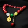 Pulsera Guofeng de Venta Caliente Transfronteriza Hebilla Ping An Carácter de la Suerte Dragón Dorado Colgante de Nuo Noodles Accesorios Exquisitos Pulsera Roja