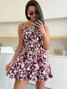 Vestido de Suspensório Feminino Europeu e Americano Transfronteiriço Aliexpress Verão Nova Moda Elegante Cadarço Decote V Saia Estampada