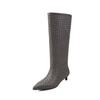 Botas Nuevas de Tubo Ancho Tejidas ~ Botas de Moda Cuadradas Europeas y Americanas con Mangas de Empalme Tacón de Aguja Tacón Bajo para Mujer