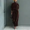 Conjunto de Dos Piezas de Punto de Manga Larga para Mujer con Pantalones de Pierna Ancha, Moda de Alta Gama Transfronteriza Europea y Americana, Otoño e Invierno 2025