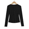 8574-24 Otoño Nuevo Estilo Europeo y Americano Cuello Henry Un Botón Manga Larga Corte Ajustado Adelgazante Camiseta Interior Base Camiseta