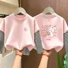 Blusas de manga larga de otoño para niños mayores, nuevo estilo 2026, camisetas de algodón puro para niñas, elegantes y modernas, imitación de dos piezas para niñas pequeñas