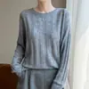 Suéter de lana de terciopelo casual con cuello redondo, tejido de punto grueso suelto para mujer, corte holgado, adelgazante, top para usar como capa base