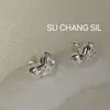 Pendientes de Corazón con Lazo de Plata de Ley S925 para Mujer, Dulce Diseño Estilo Ins, Joyería de Oreja Coreana Versátil