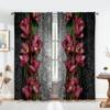 2 peças de cortinas com estampa de flores vermelhas, explosões transfronteiriças, direto da fábrica, para sala de estar, quarto, estudo, etc.