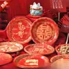 Platos de Papel Desechables Festivos para Bodas, Banquetes de Boda, Platos para Dulces y Frutas Secas, Platos Rojos para Cena de Compromiso y Boda