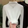 Camisa de Capa Base de Lana de Oveja Mos con Cuello Alto de Media Manga, Estilo Nuevo Otoño/Invierno 2025, Cálida y Adelgazante, Elegante Capa Interior de Lana