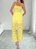2026 Nuevo Estilo de Verano Europeo y Americano de Amazon Top Tubo sin Mangas Amarillo Transparente Fresco Dulce Pantalones de Pierna Recta para Mujer