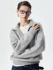 FirstSTUDIO! Cardigan de Tricô Casual Solto com Gola V de Mohair Suéter de Manga Longa Feminino