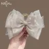 Presilha de Cabelo de Rede com Laço de Strass Coreana de Alta Qualidade com Strass Brilhantes e Organza para a Parte de Trás da Cabeça, Adicionando um Toque Elegante