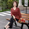Blusa de Chifón de Manga Tres Cuartos para Madre Política de Edad Media Banquete de Boda de Verano Conjunto de Pantalones para Madres Pequeñas y Mujeres Jóvenes