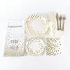 En Stock Mesa de Comedor de Escritorio Estampada en Oro Blanco Mesa de Fiesta Dot Vajilla Platos de Papel Engrosados Tenedores Cucharas Servilletas de Papel Vasos de Papel de Cumpleaños Navidad
