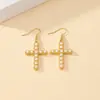 Pendientes de Cruz de Perlas Estilo Francés Retro Moda Pendientes de Presión para Mujer Estilo Coreano Populares en Internet Estilo Ins Diseño Elegante de Moda