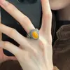 Anillo viejo de plata S925 con forma de huevo, patrón incrustado de cera de abeja, estilo Joker retro, estilo nacional, nuevo chino J12809