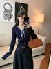 Suéter con Cordones y Lazo de Encaje Estilo Coreano Dulce Picante para Mujer, Manga Larga, Cuello en V, Moda Otoño e Invierno Nueva, Top Único que Reduce la Edad