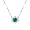 Colar de Prata 925 com Esmeralda Redonda e Diamantes Redondos para Mulheres Que Não Desbota. Acessórios de Colar Esmeralda Bolha Estilo Gejia para Mulheres