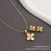 Colgante Ojo de Gato Forma de Gota Pendientes de Trébol de Cuatro Hojas para Mujer Set de Dos Piezas Popular Cadena de Onda de Agua de Comercio Exterior Collar con Piedra Preciosa