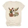 Camiseta redonda de manga corta para mujer, de moda y única, con diseño de calavera, cabeza de toro, floral, suculentas, estilo europeo y americano, del sitio independiente Amazon Wish