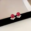 Pendientes Vintage de Perla Color Vino Tinto para Mujer, Pendientes de Lujo Ligero de Alta Gama para Otoño e Invierno, Exquisitos Accesorios para Orejas con Atmósfera de Año Nuevo