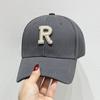 Gorra de béisbol con letras R de estilo coreano, informal, combinable con todo, con visera de diamantes de imitación, para mujer, para exteriores
