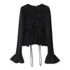 Top versátil de manga larga con cordón, estilo europeo y americano, diseño elegante, venta al por mayor de ropa elegante para mujer, estilo europeo y americano con cordones hechos a mano