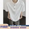 Camisa polo de manga corta con cuello Henry y estampado de corteza para hombre, marca de tendencia de verano, patchwork deconstruido, camiseta de media manga estilo americano resistente