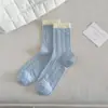Meias de Primavera e Verão Meia de Cano Médio Feminina Novo Estilo ins Color Blocking Malha Fina Listra Vertical Meia Feminina Cor Doce de Algodão